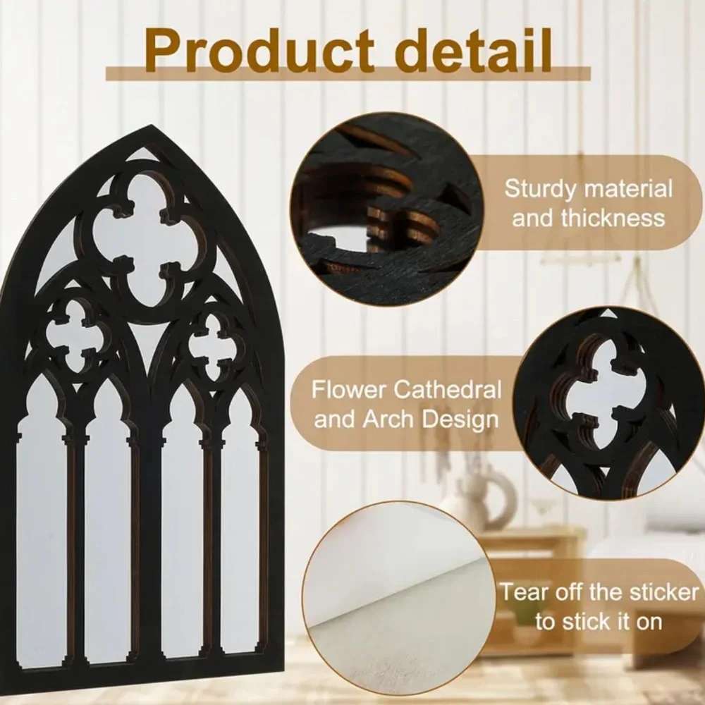 NEW! Set of 3 Gothic Cathedral Wall Mounted Wooden Mirrors!